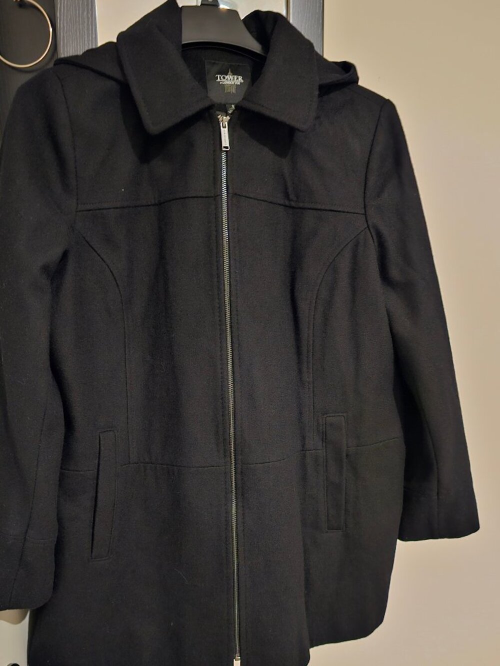Tower by London Fog Black Hooded Zip Coat Jacket